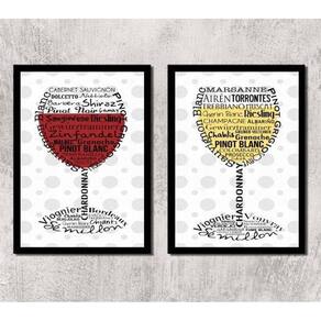 Kit 2 Quadros Vinho Branco E Vinho Tinto 24X18Cm - Com Vidro