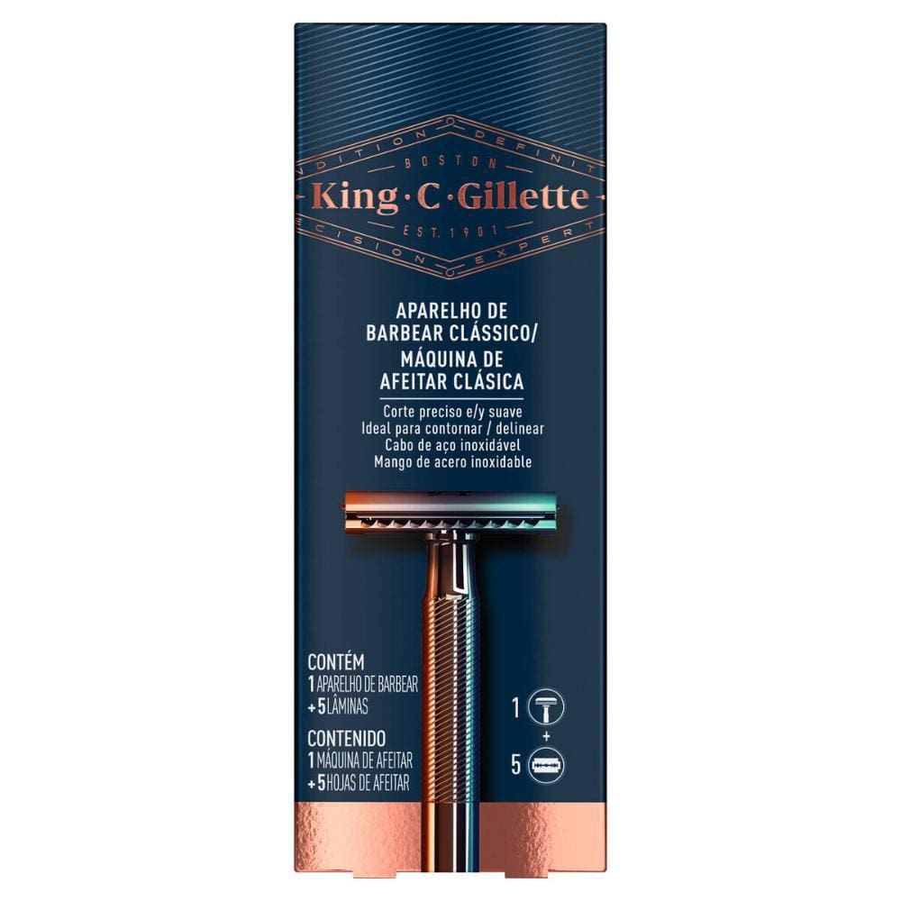 Aparelho de Barbear King C. Gillette Clássico + 5 Lâminas