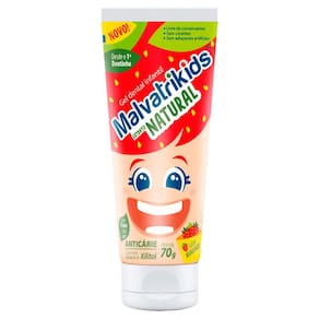 Gel Dental Malvatrikids Extrato Natural com Flúor e Xilitol Sabor Morango 70g