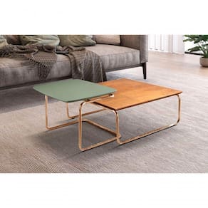 Conjunto Mesa De Centro Kairos Base Cobre Larflex Cor:verde Lazza