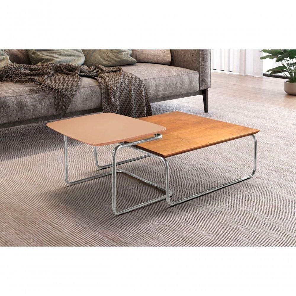 Conjunto Mesa De Centro Kairos Base Cromada Larflex Cor:coral