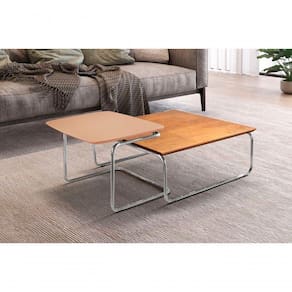 Conjunto Mesa De Centro Kairos Base Cromada Larflex Cor:coral