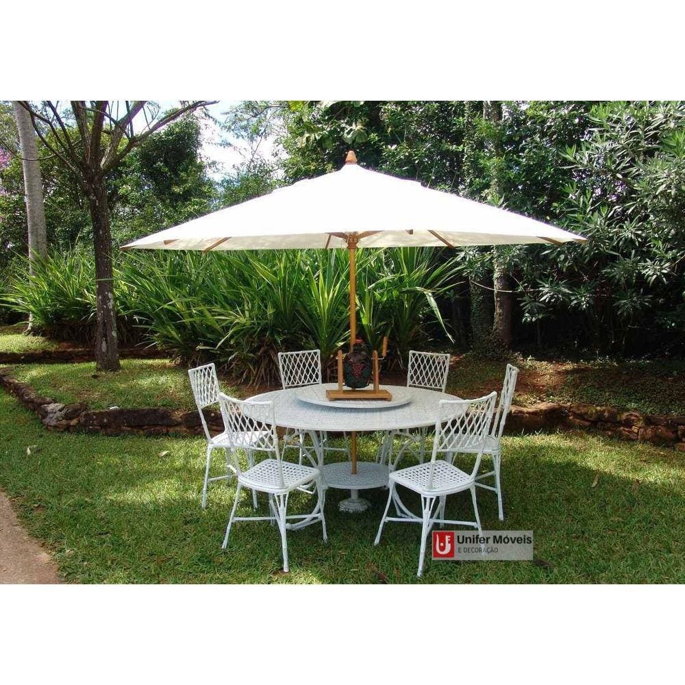 Conjunto de Jardim Bambu Com 6 Cadeiras e Mesa 1,50 m Com Giro em Alumínio Fundido