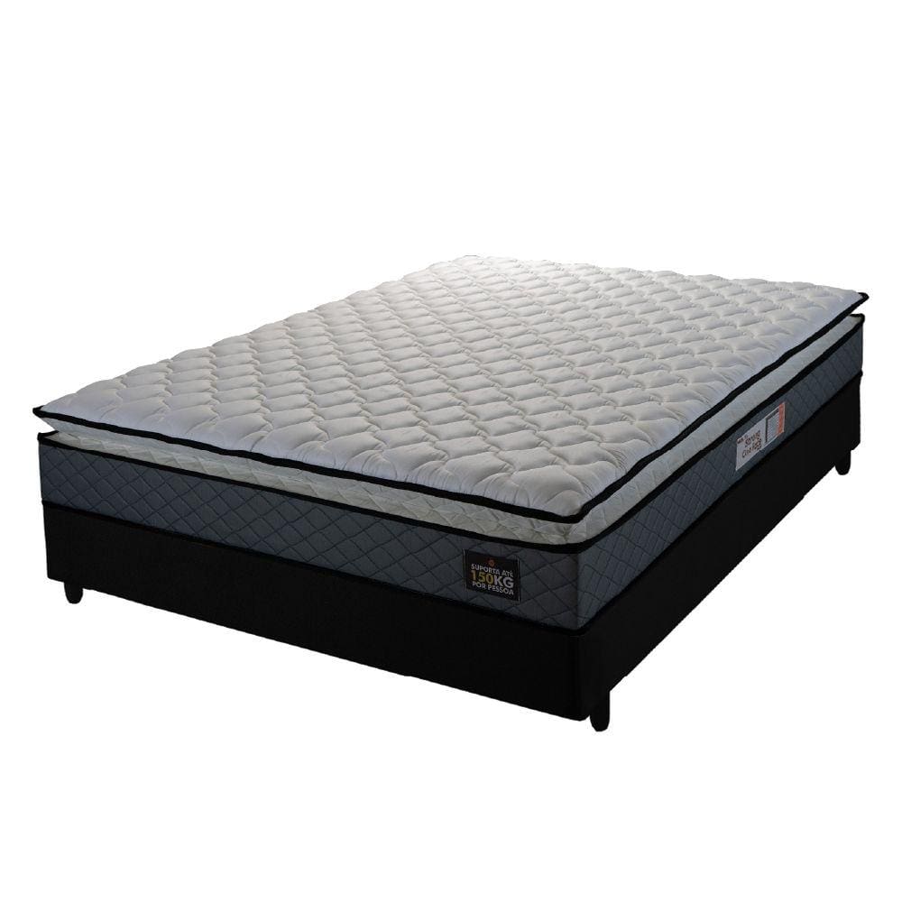 Cama Box Casal Colchão Espuma D33 Pillow Top Millenium 138x188x57cm Cinza/Preto Hellen - Suporta até