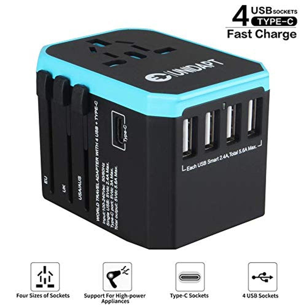 Adaptador Universal Unidapt, 5.6A Energia Inteligente, USB Tipo C - US/EU/AU/UK - 70 characters