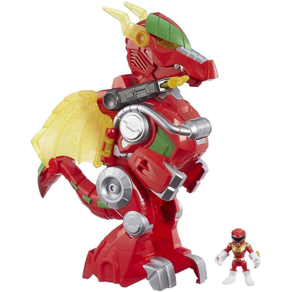 Playskool Heroes Power Rangers Red Ranger & Dragon Thunderzord, 3" Action Figure, 14" Zord, Lights & Sounds, Collectible Toys for Ki