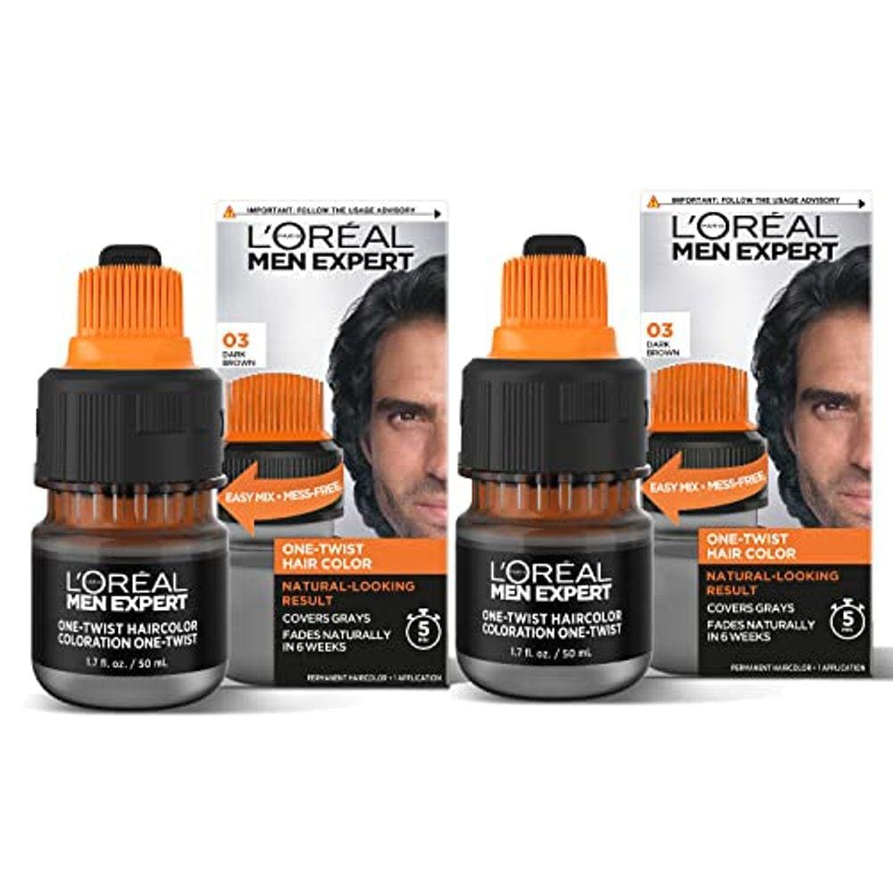 L`Oreal Paris Men Expert One Twist Mess Free Cor de Cabelo Permanente, Cobre Cinzas, Castanho Escuro 03, 1 Kit de Aplicação