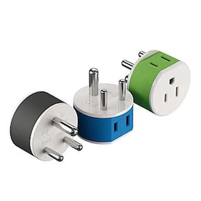 Índia, Nepal, Maldivas Power Plug Adapter by OREI com 2 Entradas DOS EUA - Travel 3 Pack - Tipo D (US-10) Uso aterrado seguro com ceres, laptop, carre