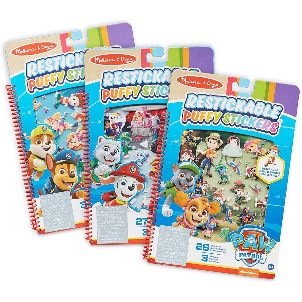 Melissa & Doug PAW Patrol Restickable Puffy Stickers 3-Pack – Adventure Bay, Jake`s Mountain, Jungle