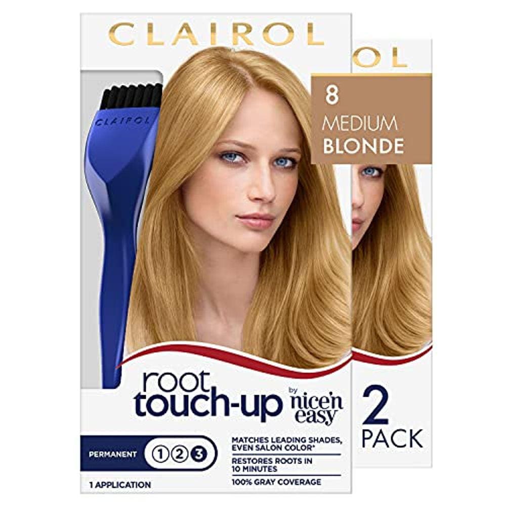 Clairol Root Touch-Up por Nice`n Easy Permanent Hair Dye, 8 Medium Blonde Hair Color, 2 Count