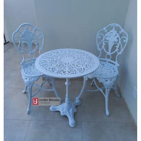 Conjunto De Mesa Para Jardim Chinês com Mesa Pé Central e 2 Cadeiras em Alumínio Fundido