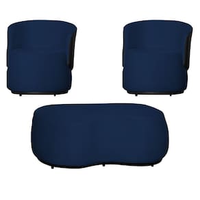 Kit 2 Poltronas Decorativas e 1 Puff Grande Estilo Orgânico Beatriz Suede Composê Corino Preto - Estopar