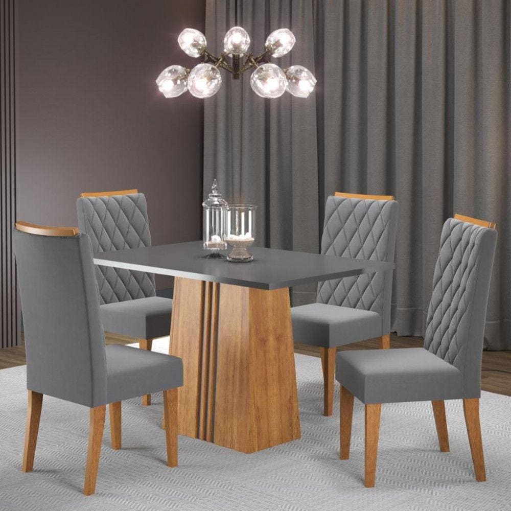 Conjunto Sala de Jantar Mesa 120cm Acqua 4 Cadeiras Iza Viero