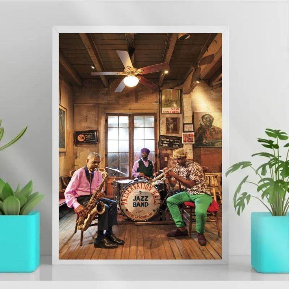 Quadro Jazz Músicos de New Orleans 33x24cm - Madeira Branca