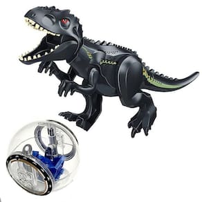Kit Jurassic World Dinossauro T-Rex Black + Girosfera + Boneco Bloco De Montar