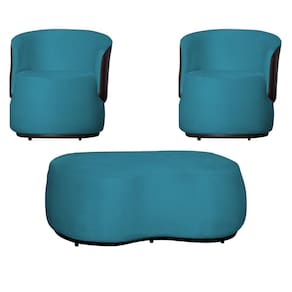 Kit 2 Poltronas Decorativas e 1 Puff Grande Design Orgânico Beatriz Suede Composê Corino Marrom - Estopar