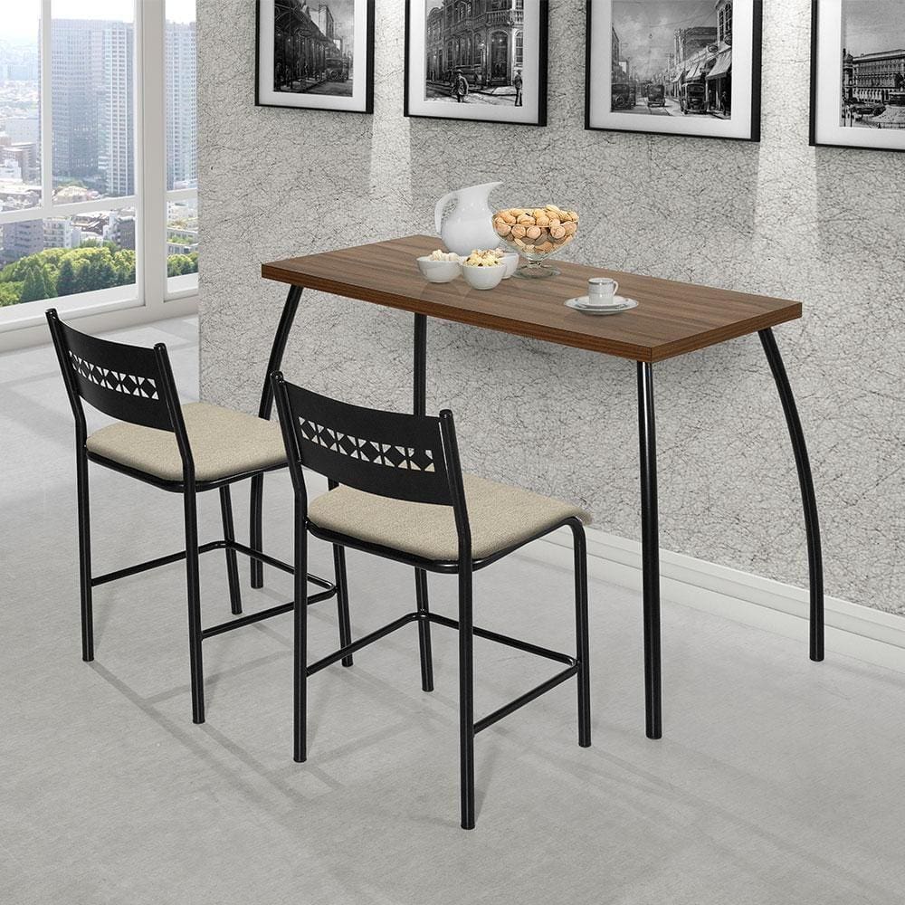 Conjunto Mesa Bistro Aço Nobre Fit Flora Assento Bege