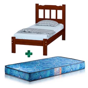 Cama Solteiro De Madeira Castanho Pérola Nemargi Com Colchão Gazin