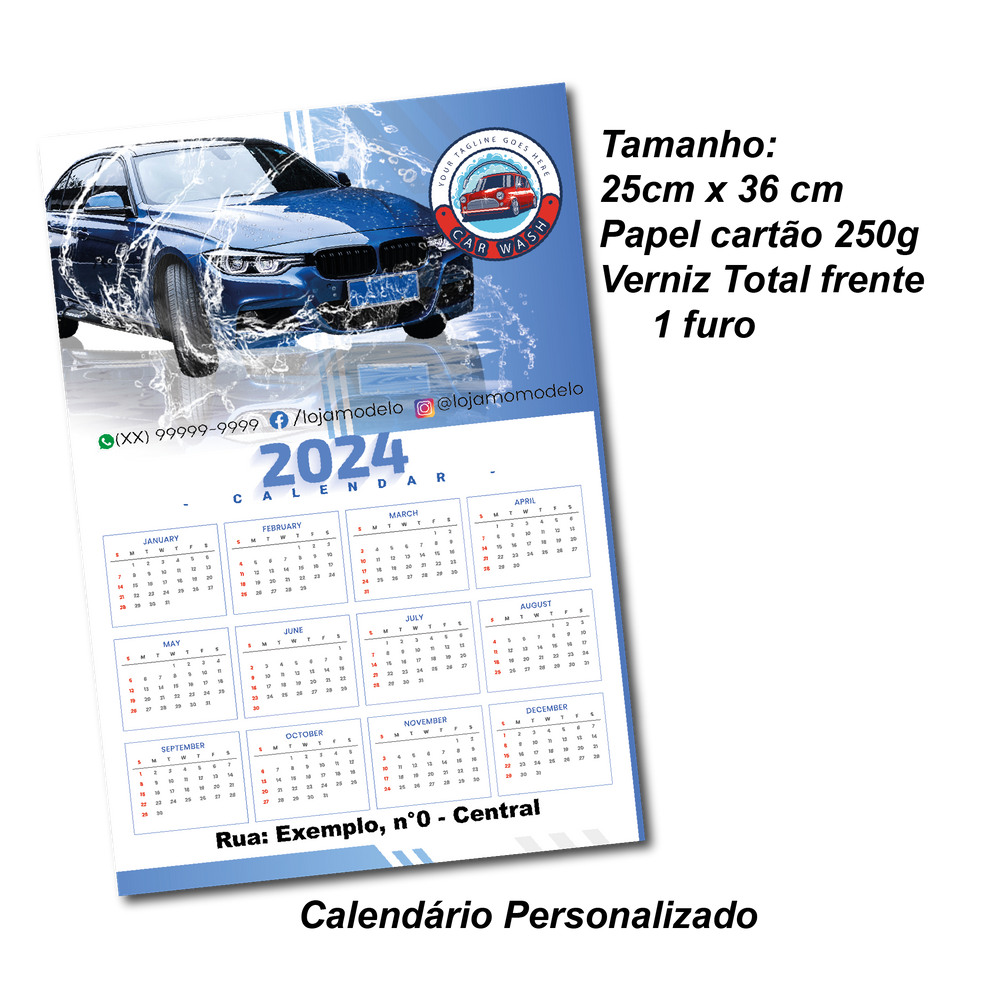 Calendário 2024, parede, personalizado -  Diversos Tamanhos