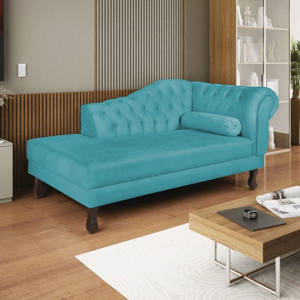 Diva Recamier Dora 185cm Lado Esquerdo Suede Azul Turquesa