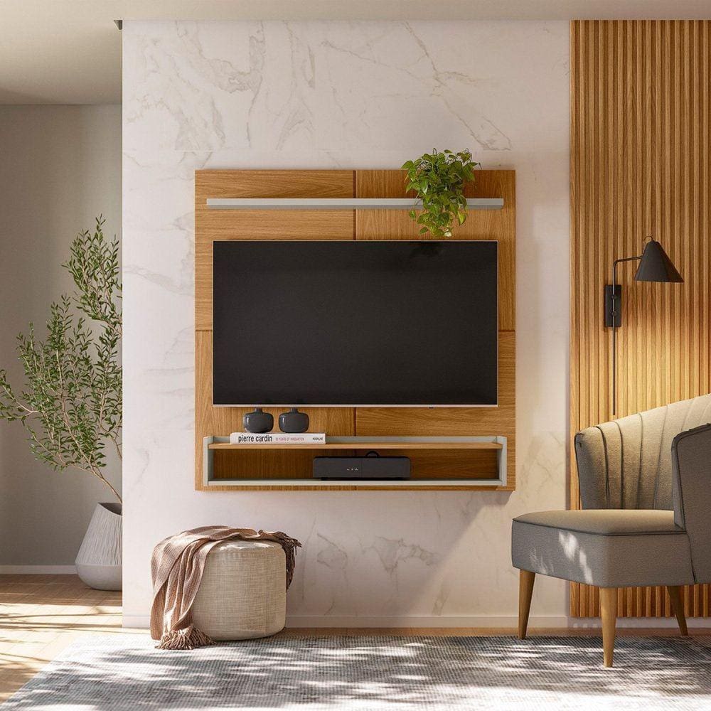 Painel para TV até 50 Polegadas com Prateleira Home Creta Marrom/Off White
