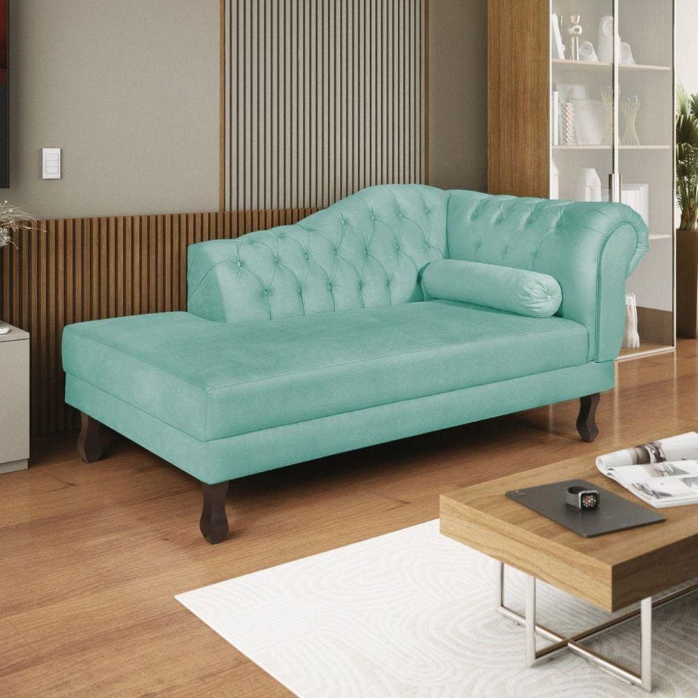 Diva Recamier Dora 160cm Lado Esquerdo Suede Azul Tiffany