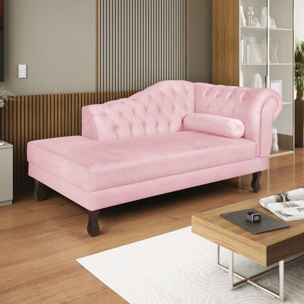 Diva Recamier Dora 160cm Lado Esquerdo Suede Rosa Bebê