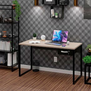 Mesa Para Escritório Diretor Estilo Industrial 135cm com Gaveteiro Carvalho
