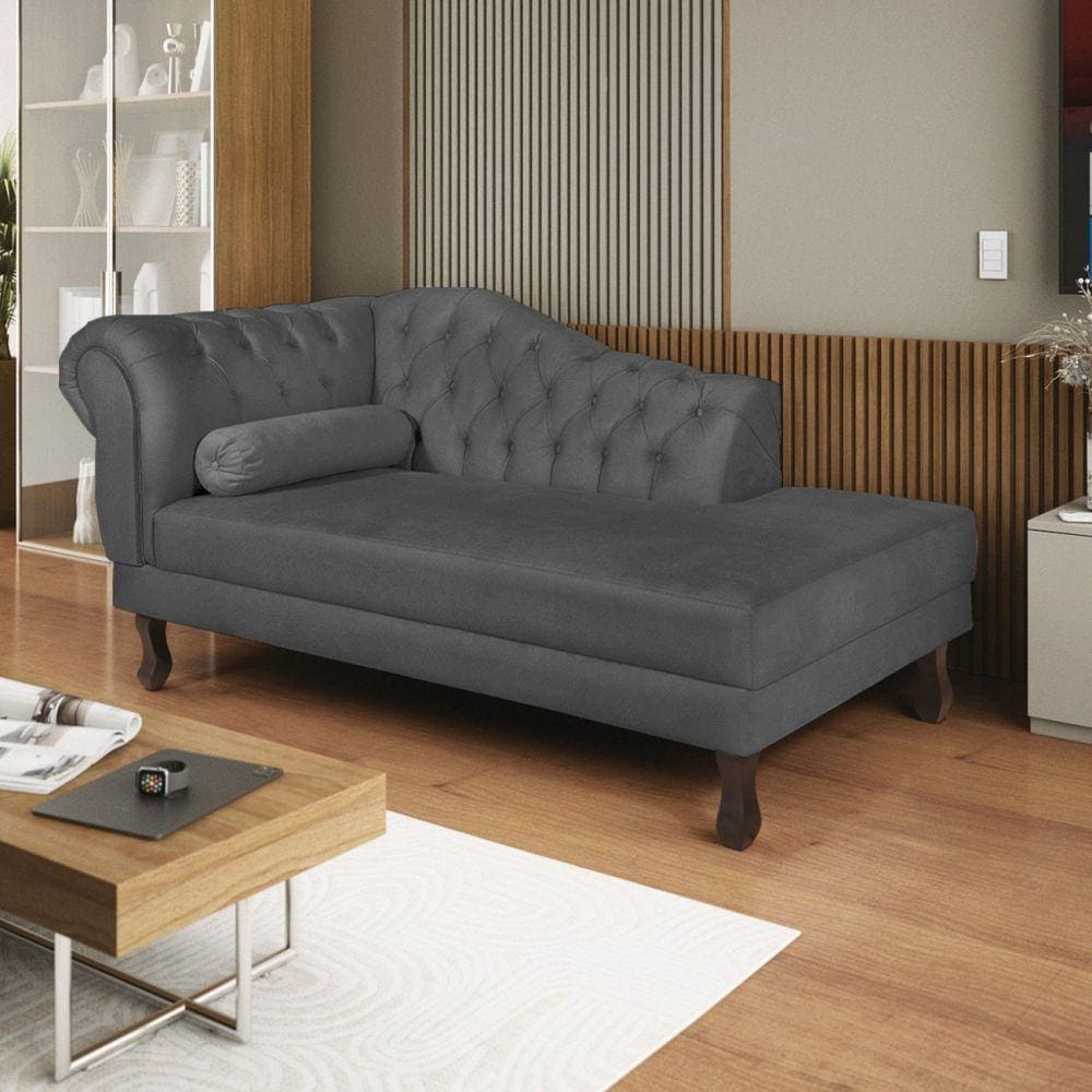 Diva Recamier Dora 130cm Lado Direito Linho Cinza Escuro