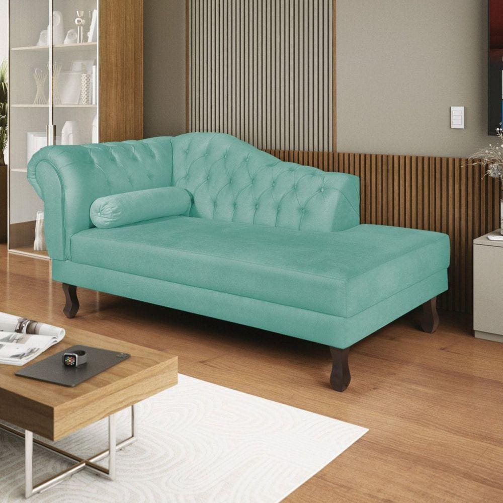 Diva Recamier Dora 140cm Lado Direito Suede Azul Tiffany