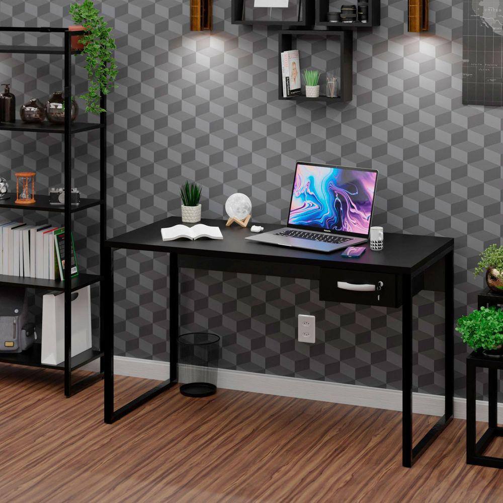 Mesa Para Escritório Diretor Estilo Industrial 135cm com Gaveteiro Preto