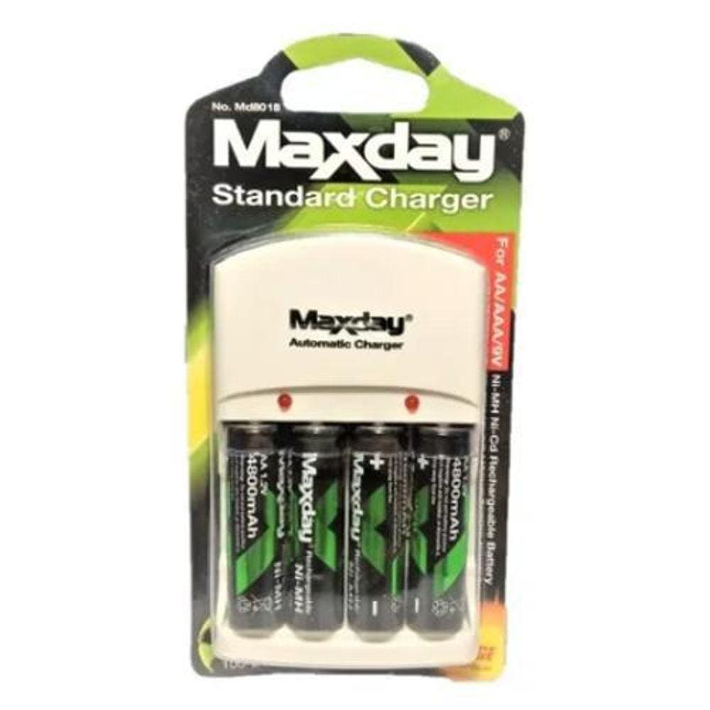 Carregador De Pilhas Com 4 Pilhas Aa 4800 Maxday