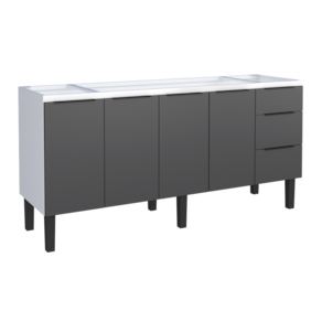 Gabinete Armário Cozinha Jupter  2.00 Mt 100% Aço  P/ Pia -Balção 200 cm -4 Portas - 3 Gavetas