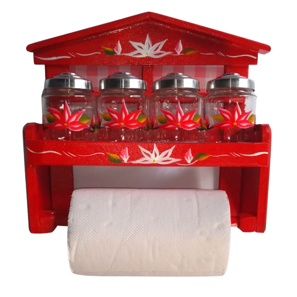 Porta papel toalha de cozinha com vidros para tempero ou condimento