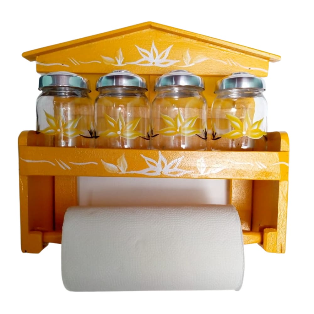Dispenser para papel toalha com vidros para tempero Porta tempero de parede