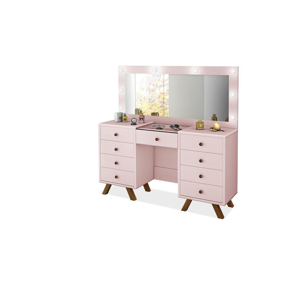 penteadeira camarim 9g MDF pes de madeira classic cor Rosa