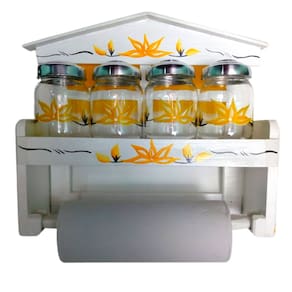 Potes de vidro para tempero com espaço para papel toalha suporte de parede