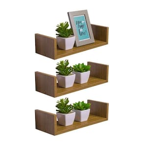 Kit 3 Prateleiras U 30 x 15cm Freijó Suporte Invisível