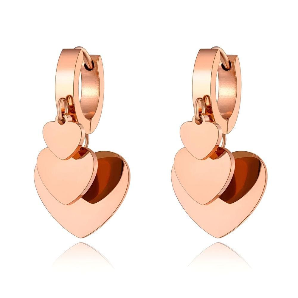 Par Brinco Coração Jessie Banho Ouro Rosê 30mm Aço Feminino