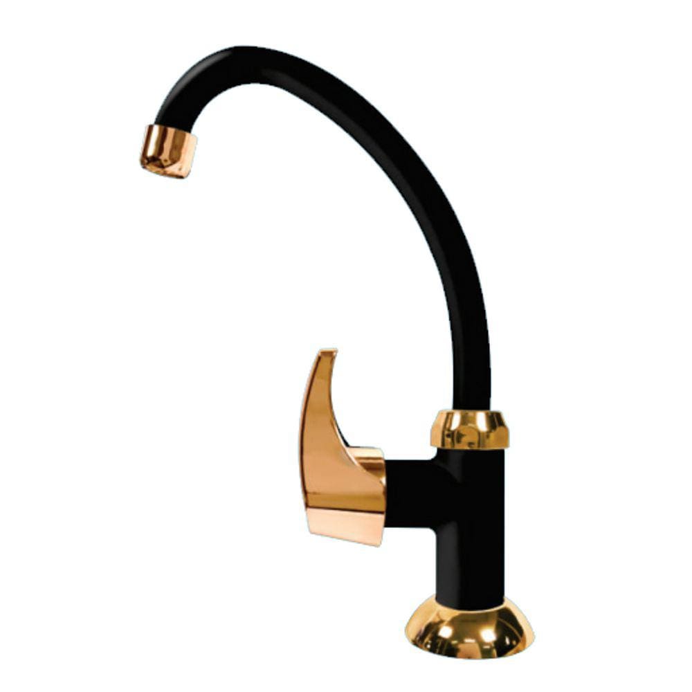 Torneira Cozinha Acquafam Mesa Bancada Fame Preta Dourado
