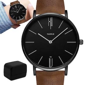 Relógio Masculino Yazole Marrom Ultrafino + Caixa