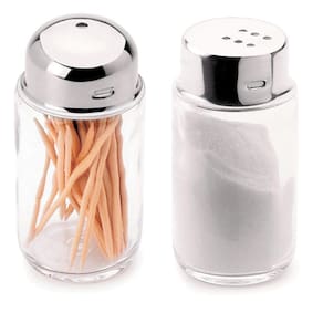 Kit Saleiro e Paliteiro de mesa vidro aço inox Redondo Forma