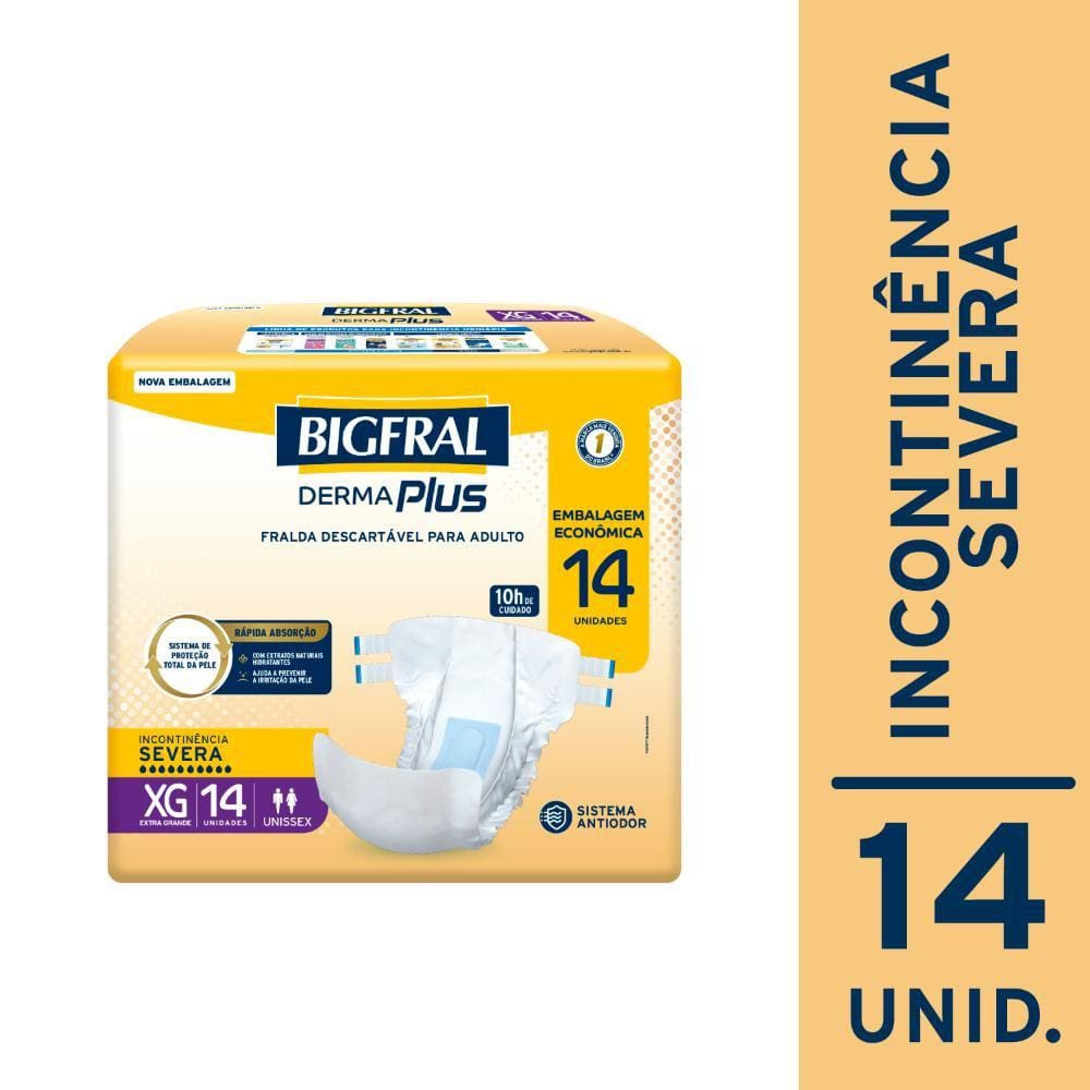 Fralda Geriátrica Bigfral Derma Plus XG com 14un Embalagem Econômica