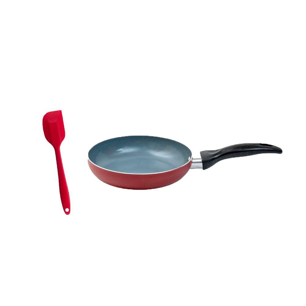 Frigideira antiaderente e espátula de silicone pequena vermelha - Oikos
