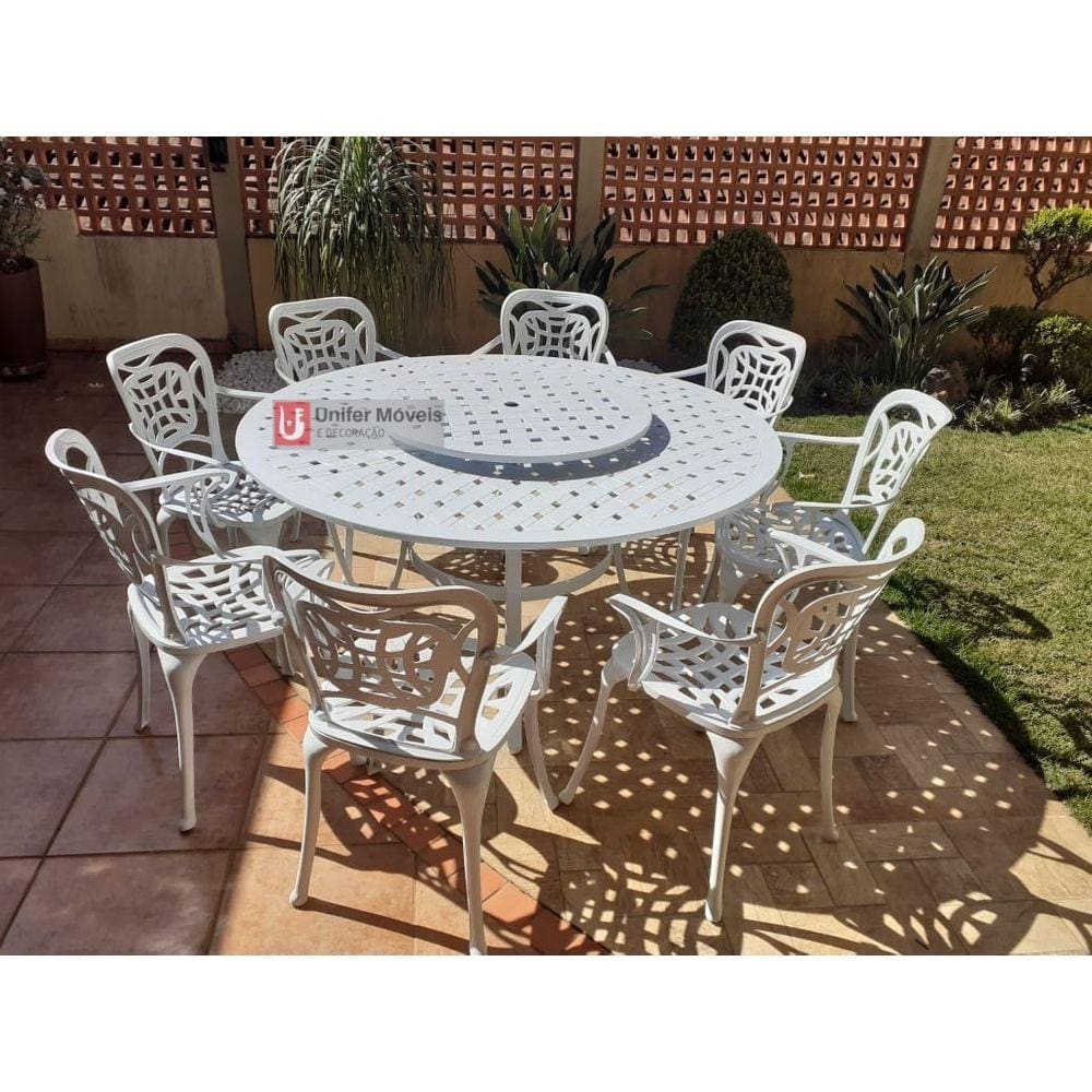 Conjunto de Mesa Para Jardim Firenze Com Mesa de 1,50 m e 8 Poltronas em Alumínio Fundido