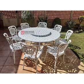 Conjunto de Mesa Para Jardim Firenze Com Mesa de 1,50 m e 8 Poltronas em Alumínio Fundido