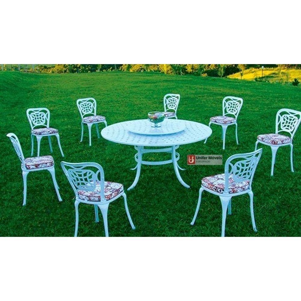 Conjunto de Mesa Para Jardim Firenze Com Mesa 1,50 m e 8 Cadeiras em Alumínio Fundido