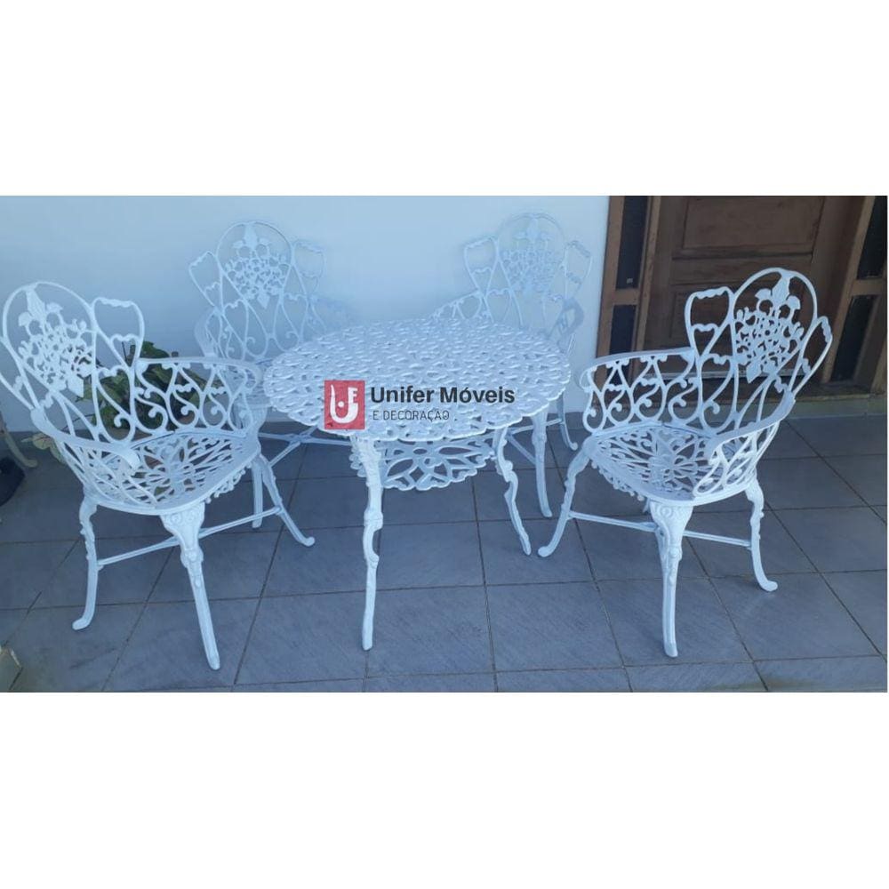 Conjunto de Mesa Para Jardim Floral em Alumínio Fundido Unifer Móveis
