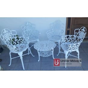 Conjunto de Mesa Para Jardim Floral Com Mesa Baixa e 4 Poltronas em Alumínio Fundido