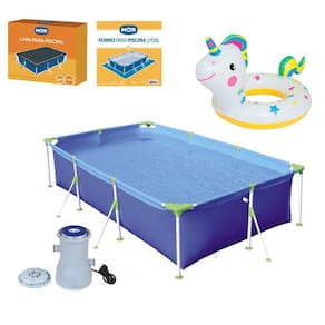 Kit Piscina Premium 3700 Litros Capa Forro Filtro Boia Inflável Infantil Animais - 110V Mor